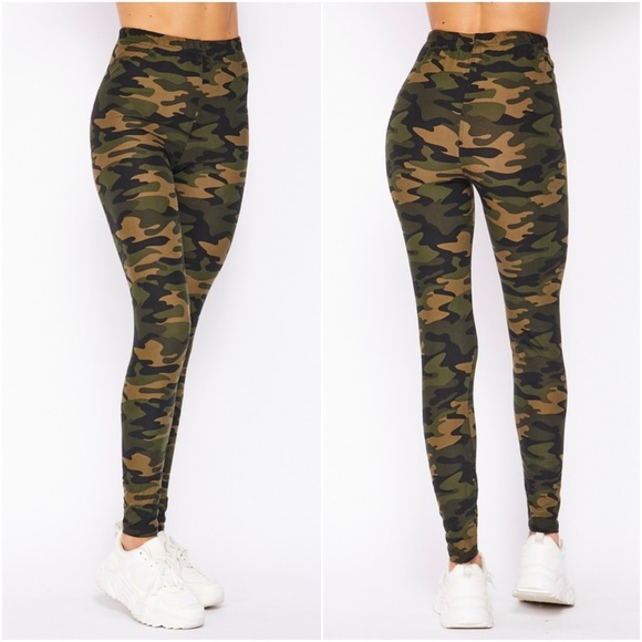 Camo olive Green Print Lounge Casual Leggings - Picture 2 of 4